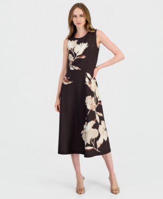 Women's A-Line Printed Scuba Floral Midi Dress