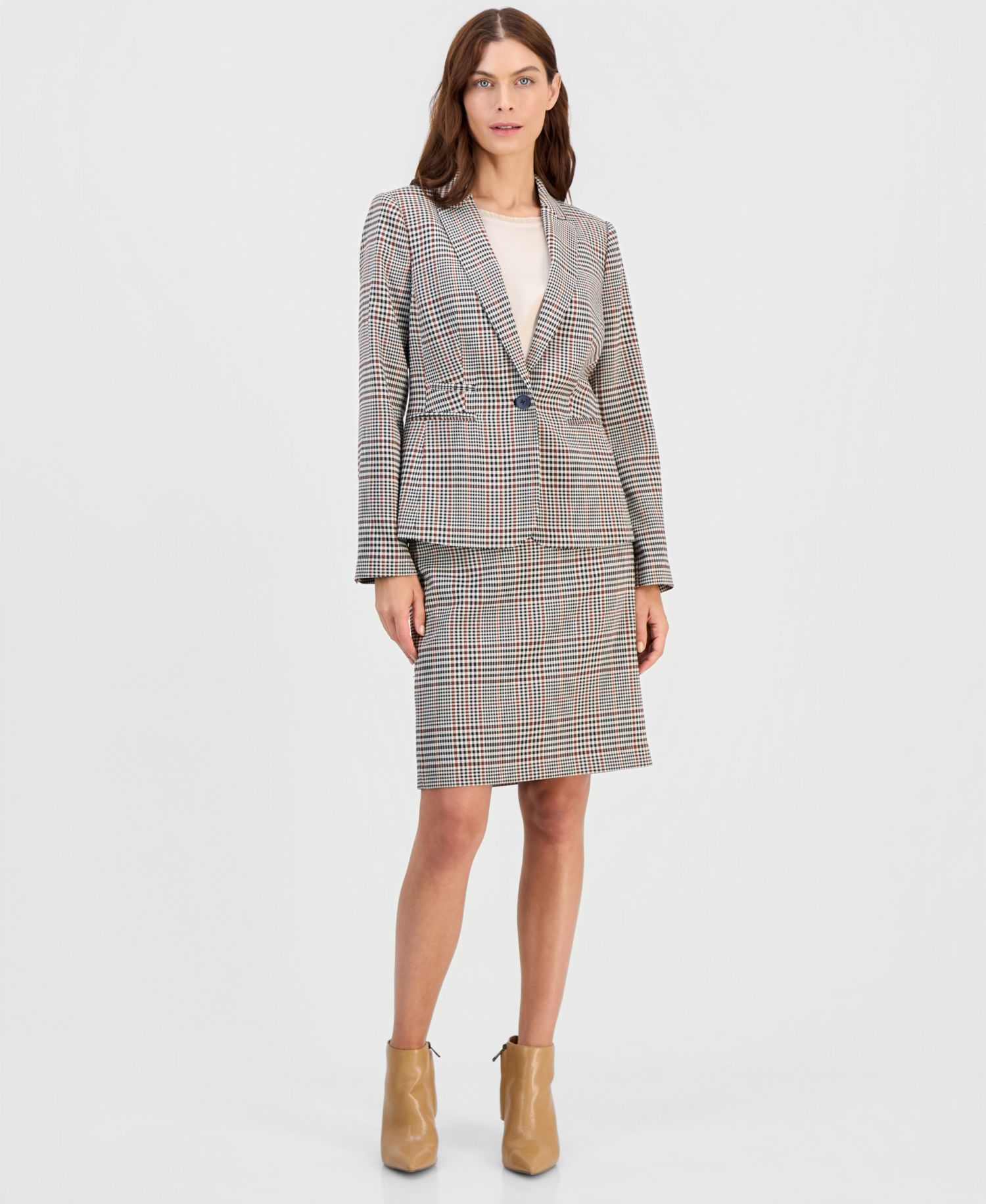 Single-Button Blazer & Pencil Skirt
