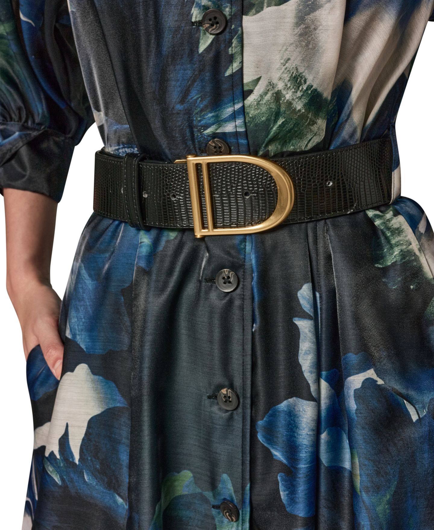 Женское платье Donna Karan New York Petite Organza Printed Shirt Dress, цвет: Чёрный тёмно-зелёный разноцветный — фото 5