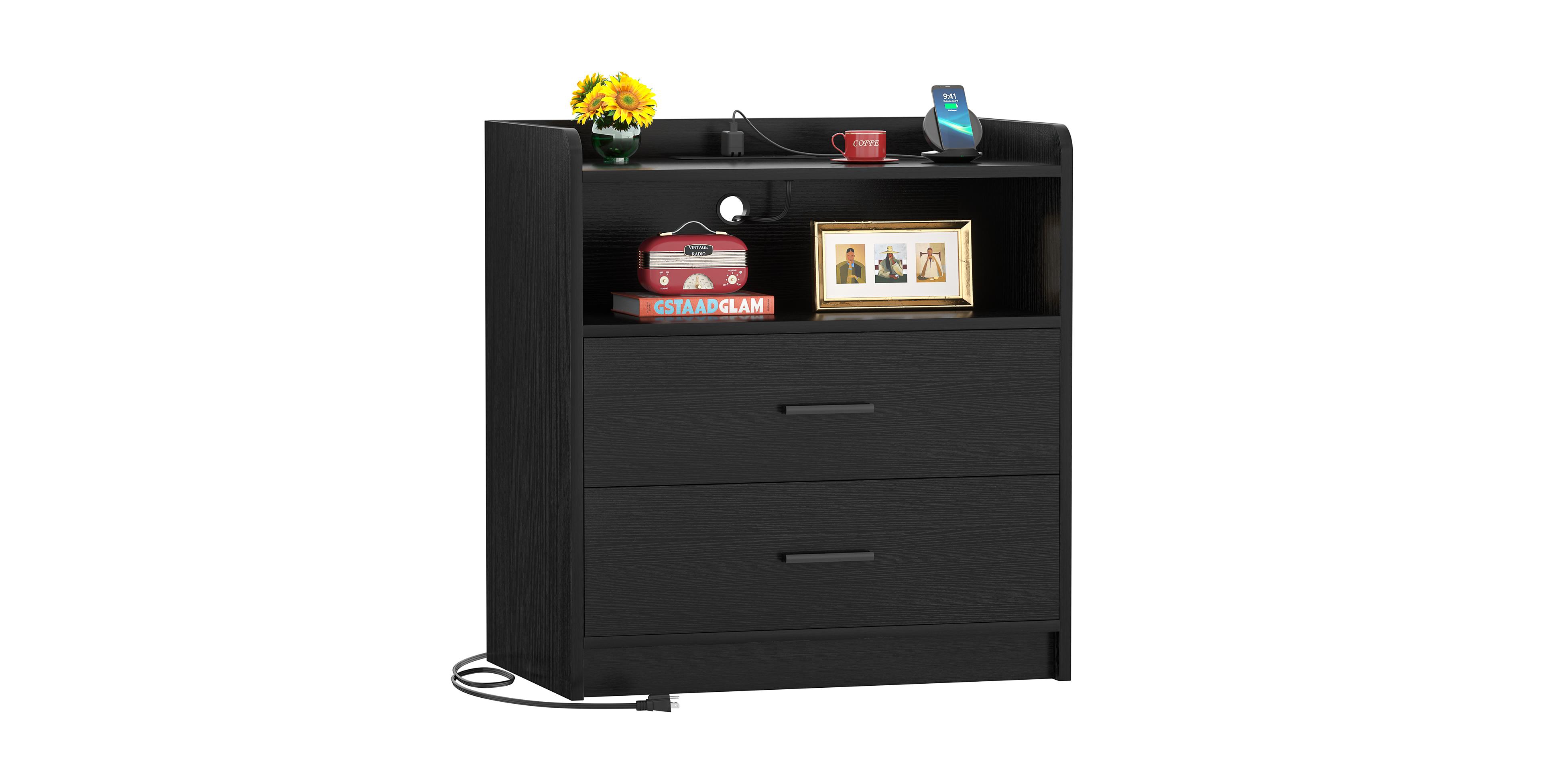 Aheaplus Nightstand with Charging Station