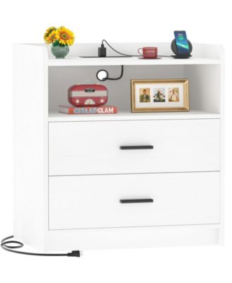 Nightstand with Charging Station, Sofa Side Table with Drawers