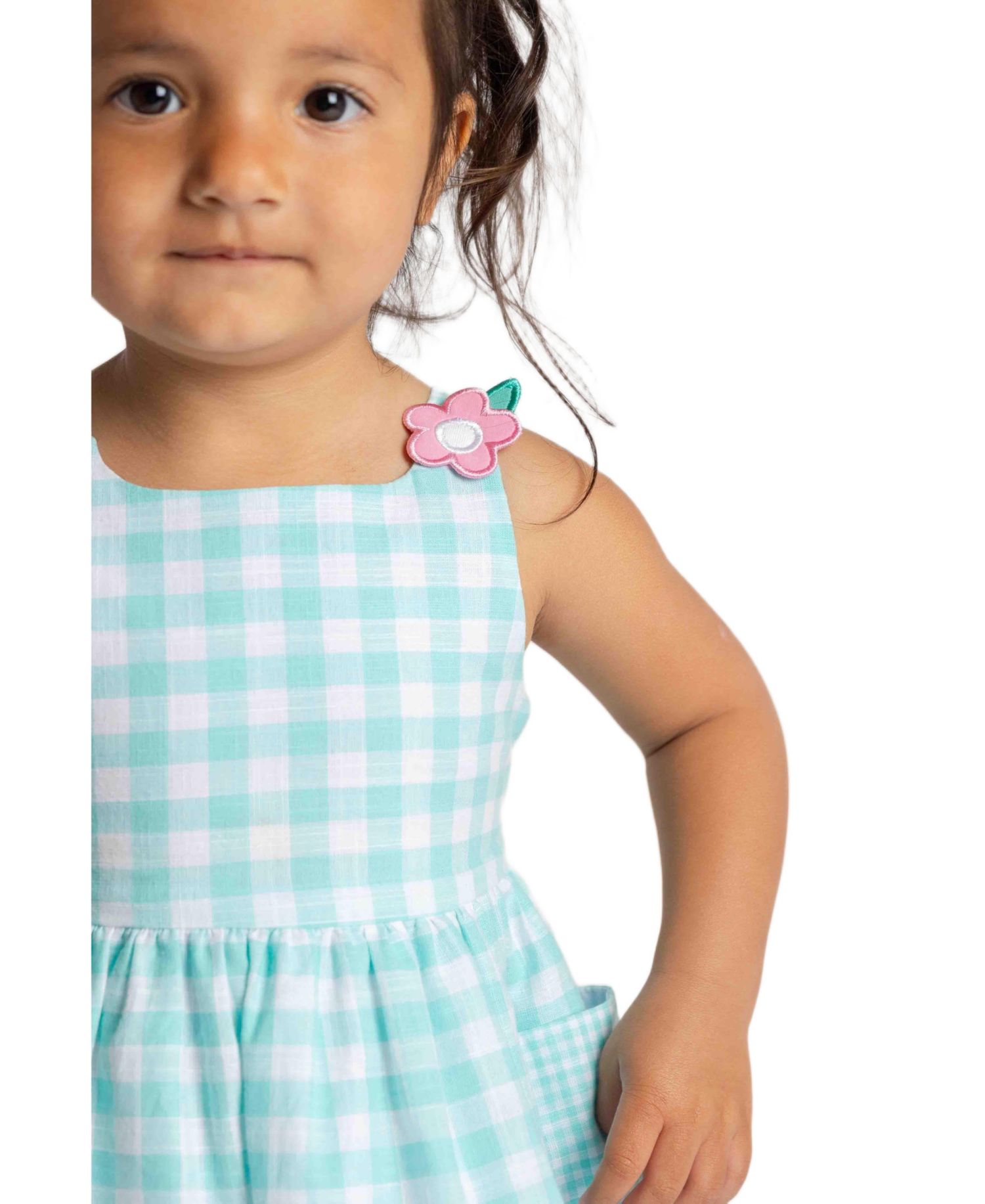 Big Girls 7-8 Gingham Linen Look Dress With Flowers