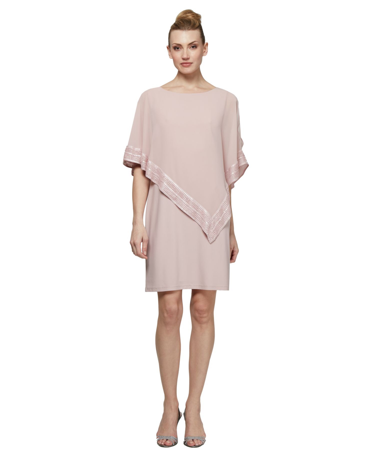 Metallic-Trim Capelet Sheath Dress