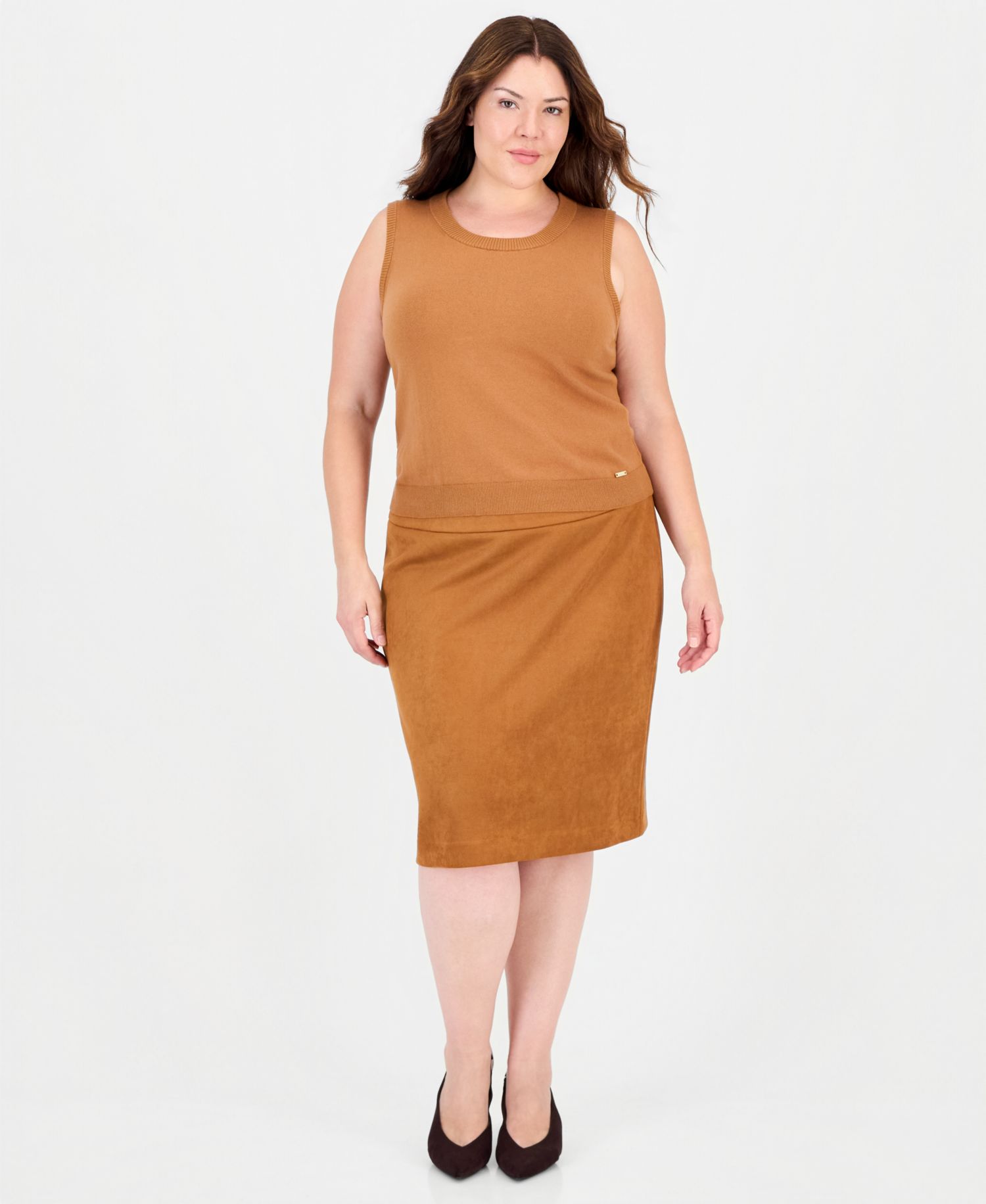 Plus Size Cotton-Blend Fitted Ribbed-Hem Sleeveless Sweater Vest