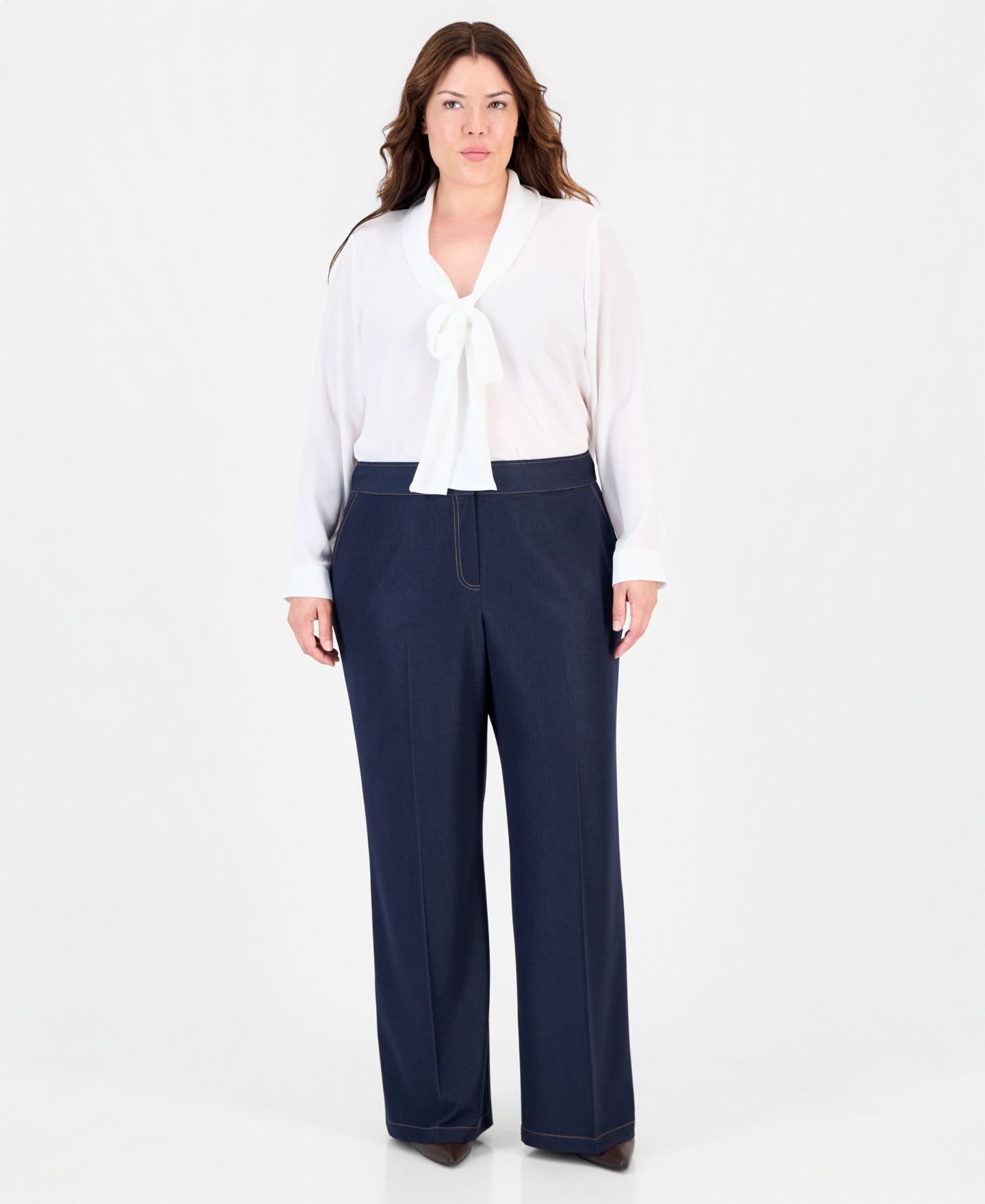 Женские брюки Tahari Plus Size Wide-Leg Mid-Rise, цвет: Тёмный джинсовый — фото 2