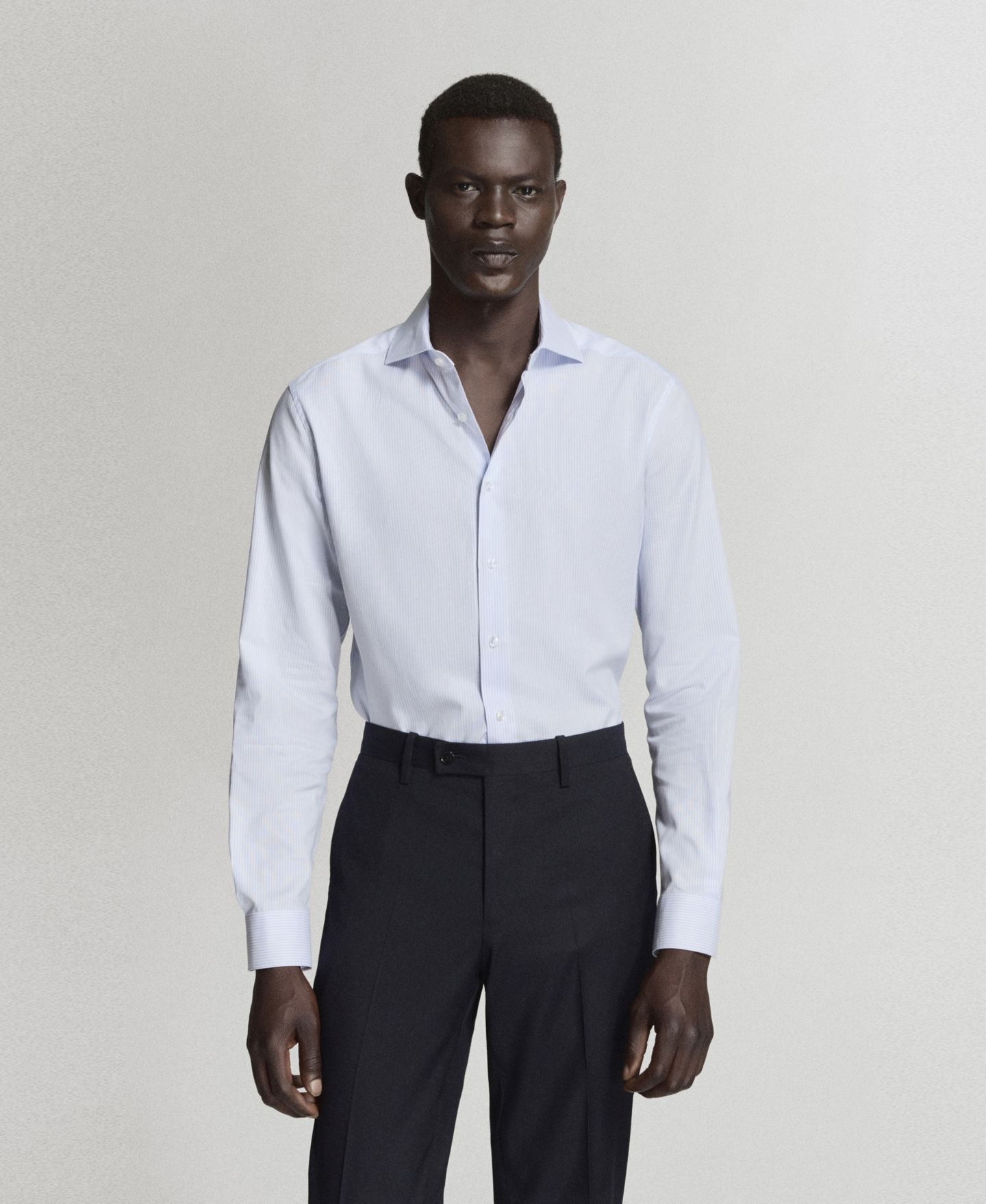 Мужская рубашка Mango Cotton Slim Fit, цвет: Небесно-голубой — фото 1