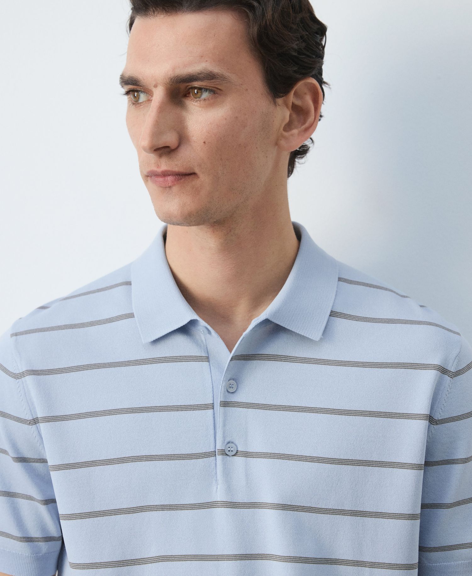 Men's Striped Fine-Knit Polo Shirt
