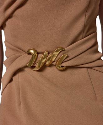 Women's Portrait Neck Sheath Midi Dress With Hardware thumbnail 4