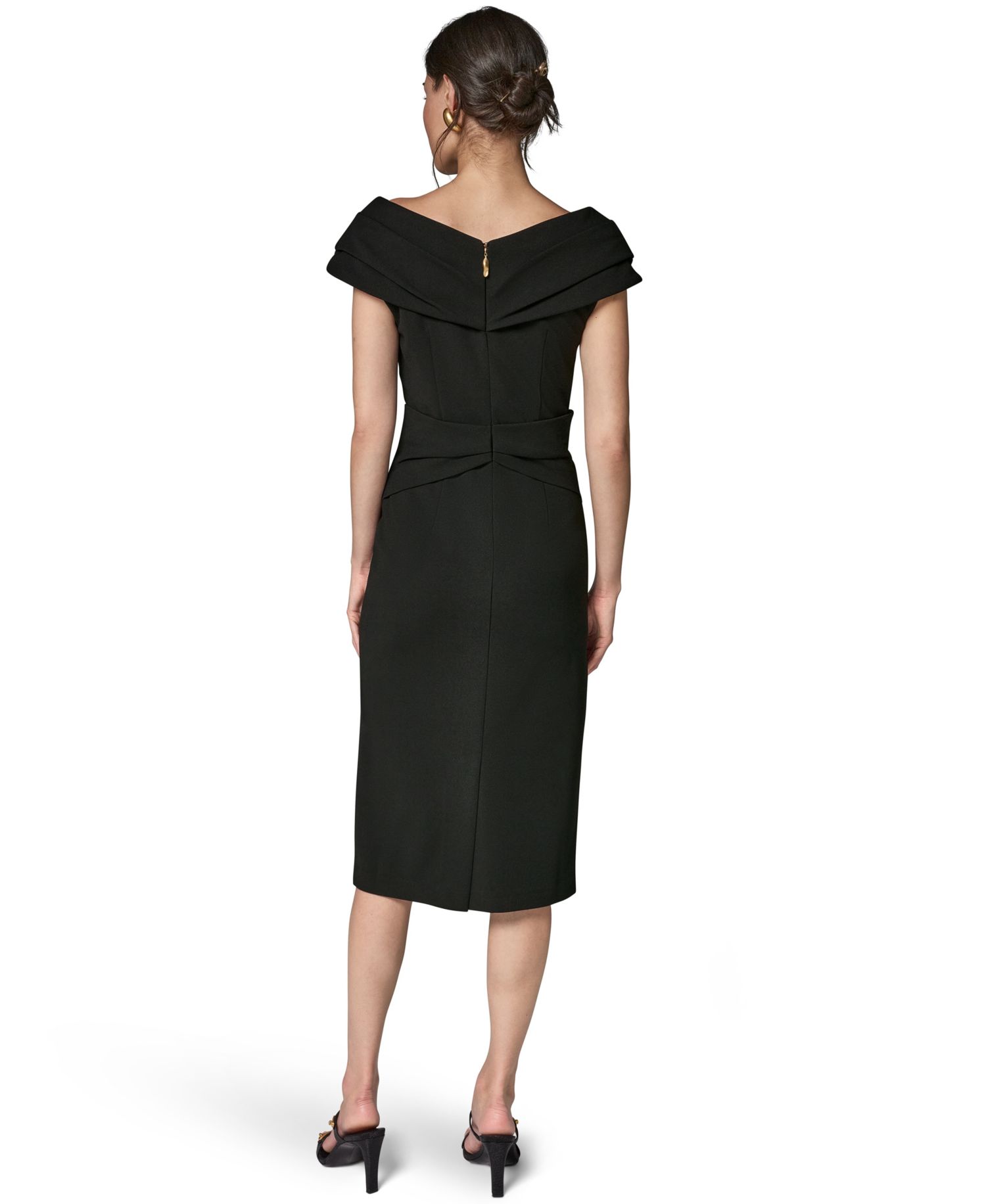 Women's Portrait Neck Sheath Midi Dress With Hardware