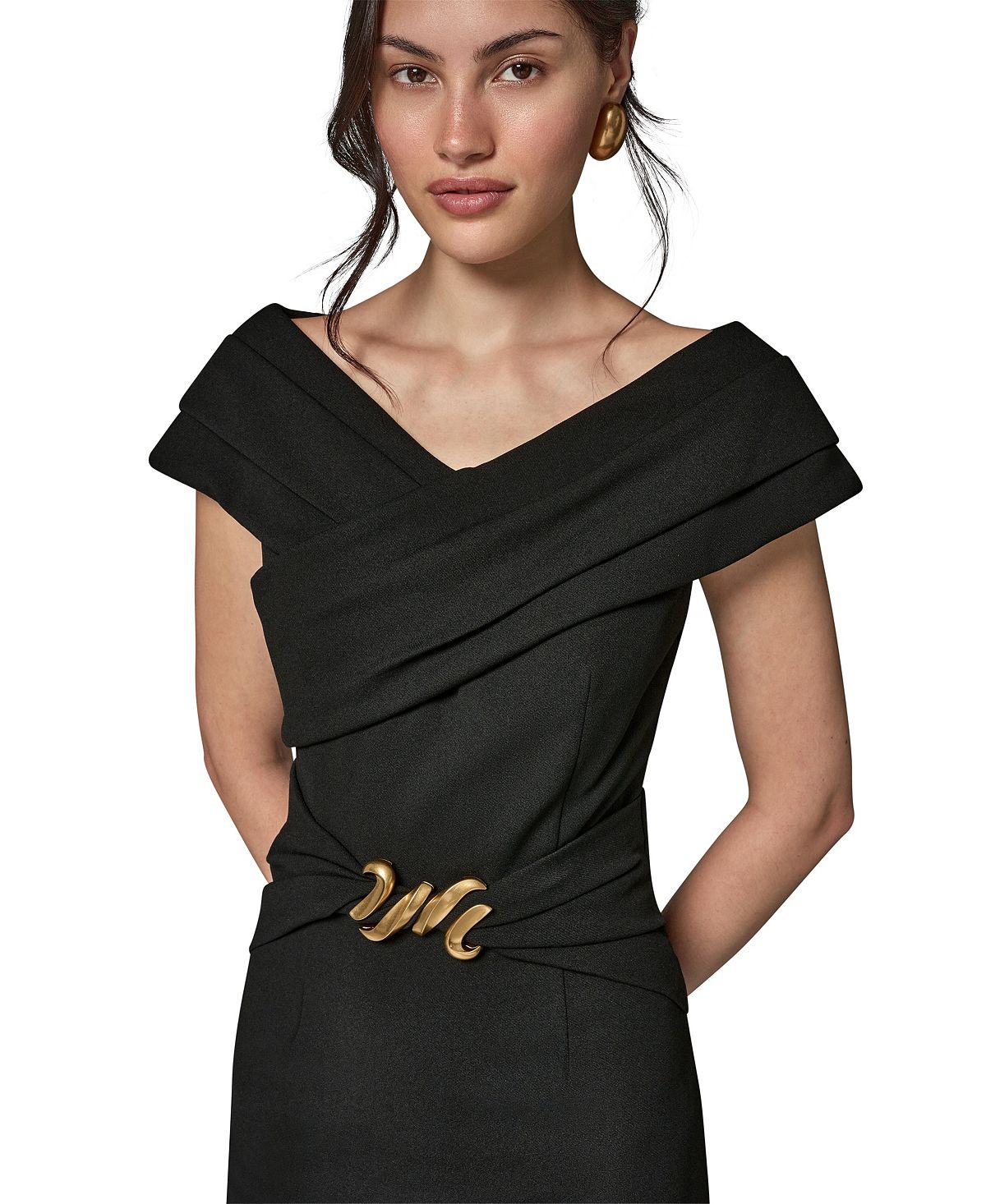 Donna Karan New York Women's Portrait Neck Sheath Midi Dress With Hardware view 3 — MAYCSS fashion products