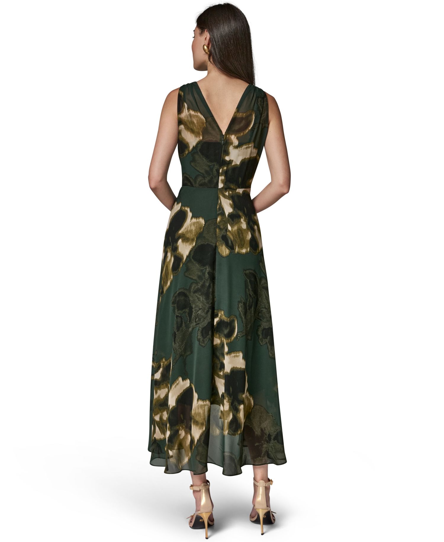 Women's Sleeveless Printed Chiffon Surplice Neck Dress