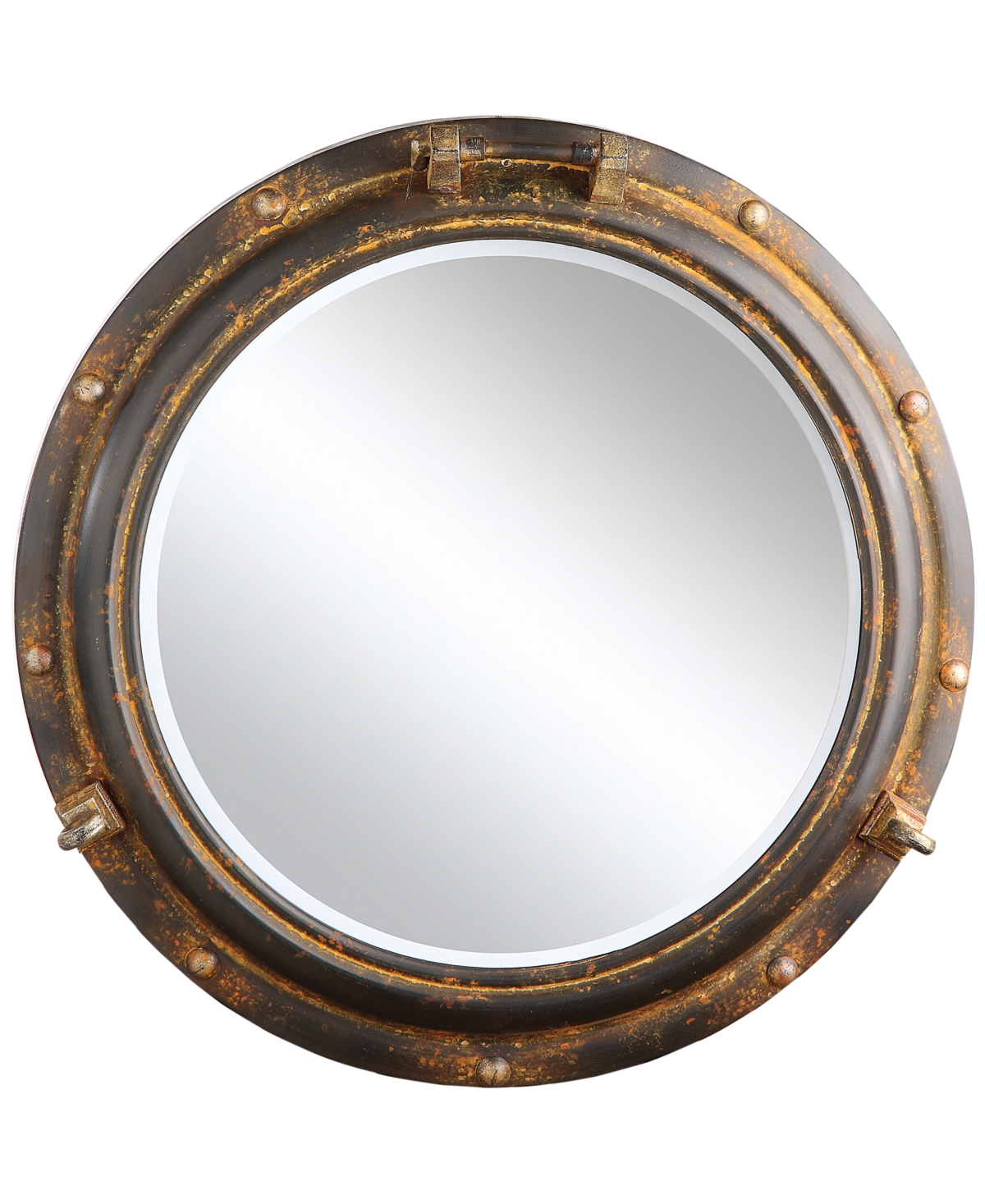 Round Metal Porthole Wall Mirror, Rust
