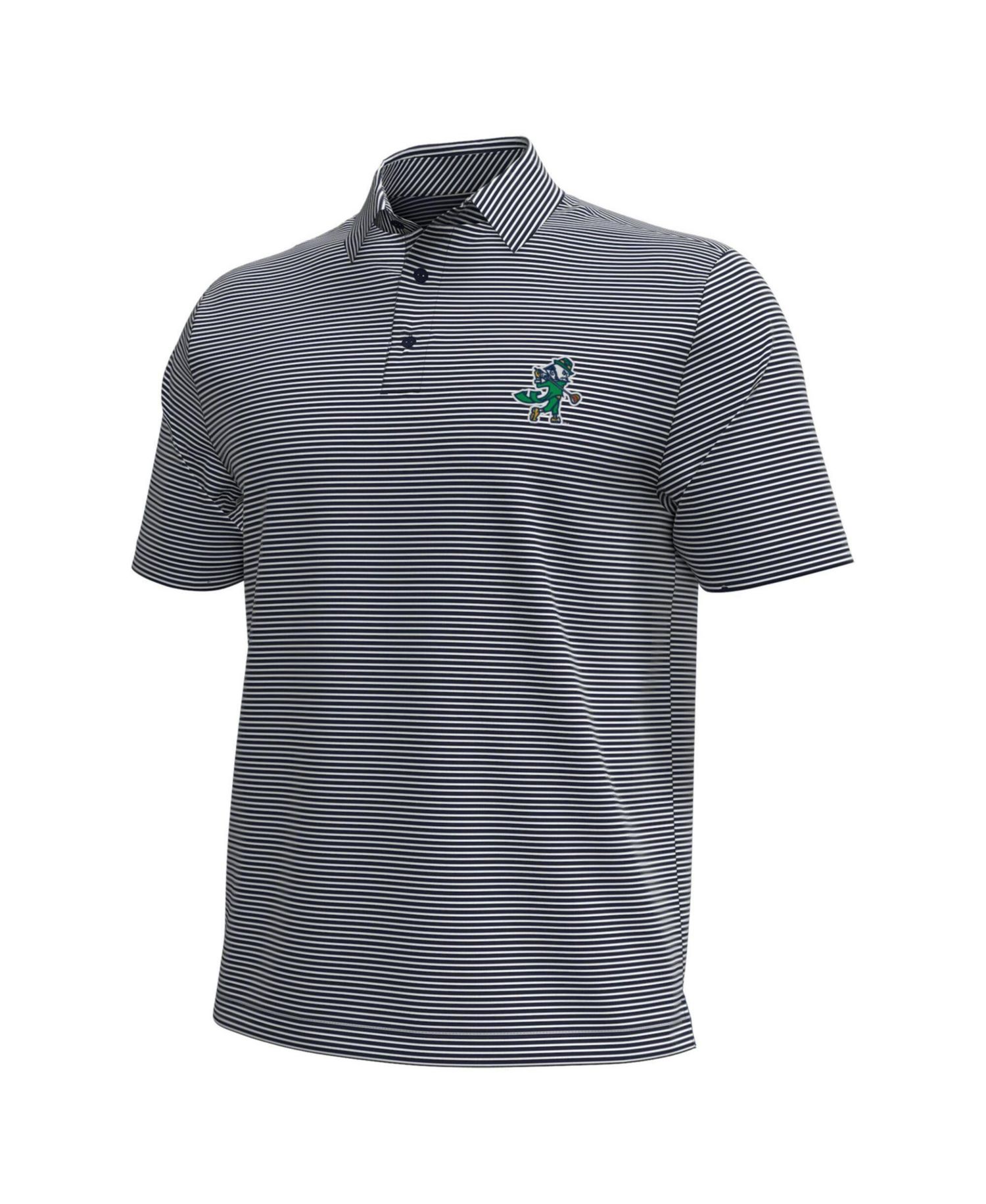 Men's Navy/White Notre Dame Fighting Irish Golf Leprechaun Aura Stripe Polo Shirt