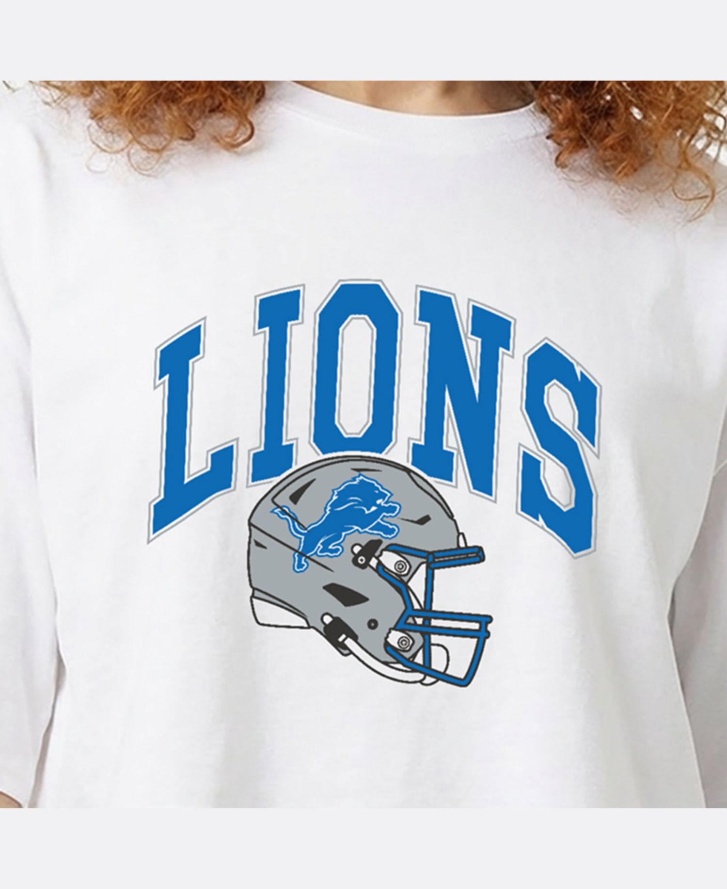 Women's White Detroit Lions Boyfriend Cropped T-Shirt