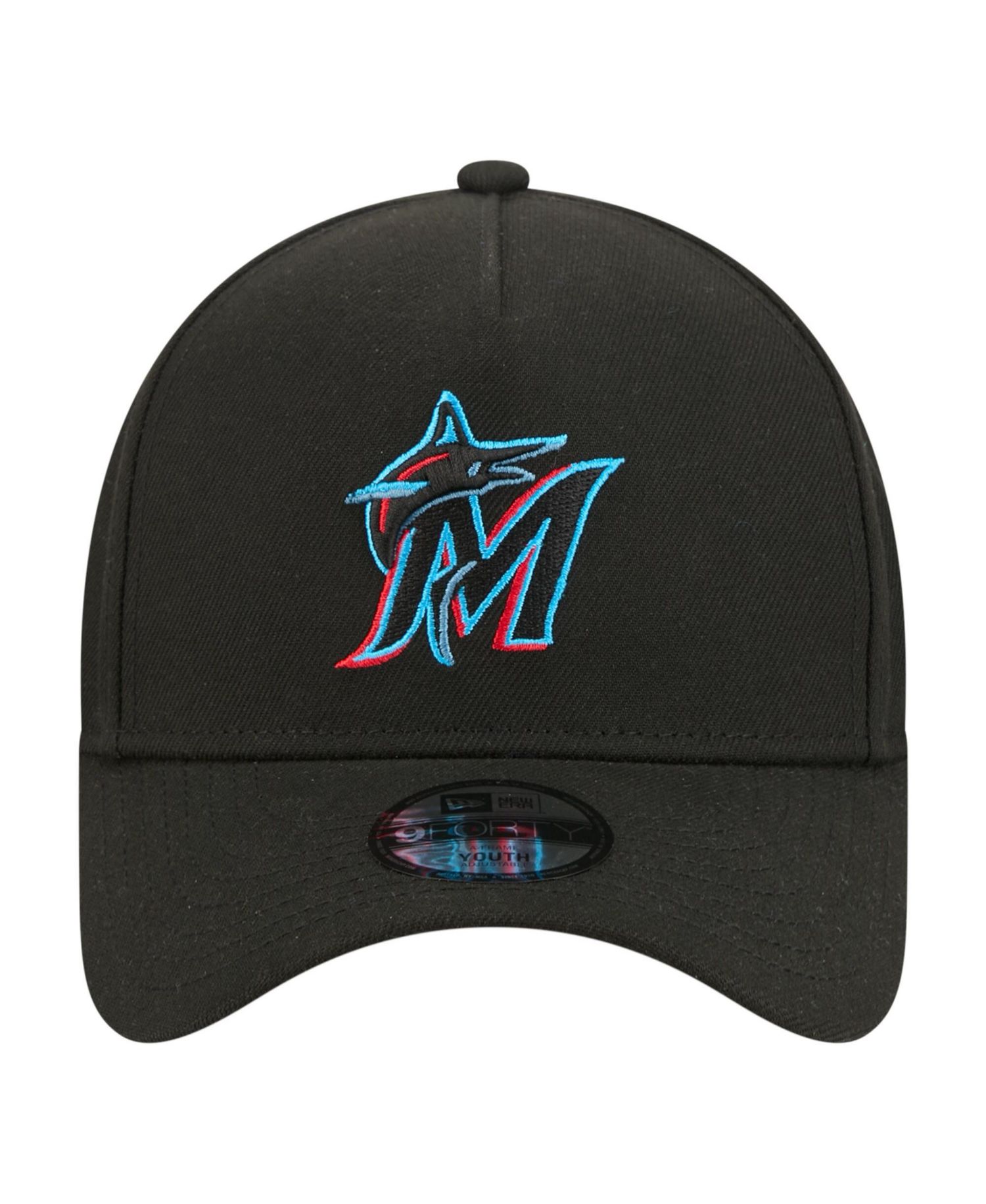 Big Boys and Girls Black Miami Marlins 9FORTY A-Frame Adjustable Hat