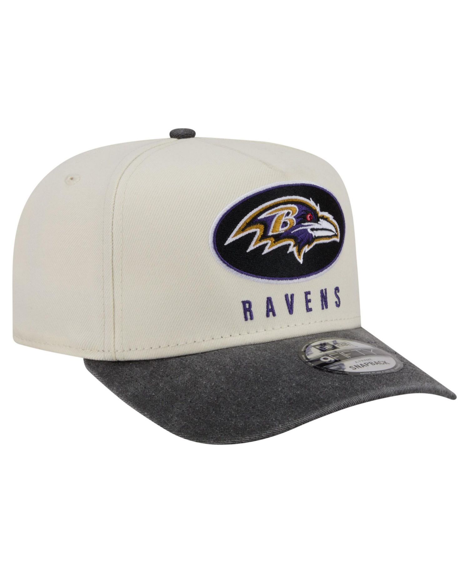 Men's Cream/Black Baltimore Ravens Washed A-Frame 9FIFTY Snapback Hat