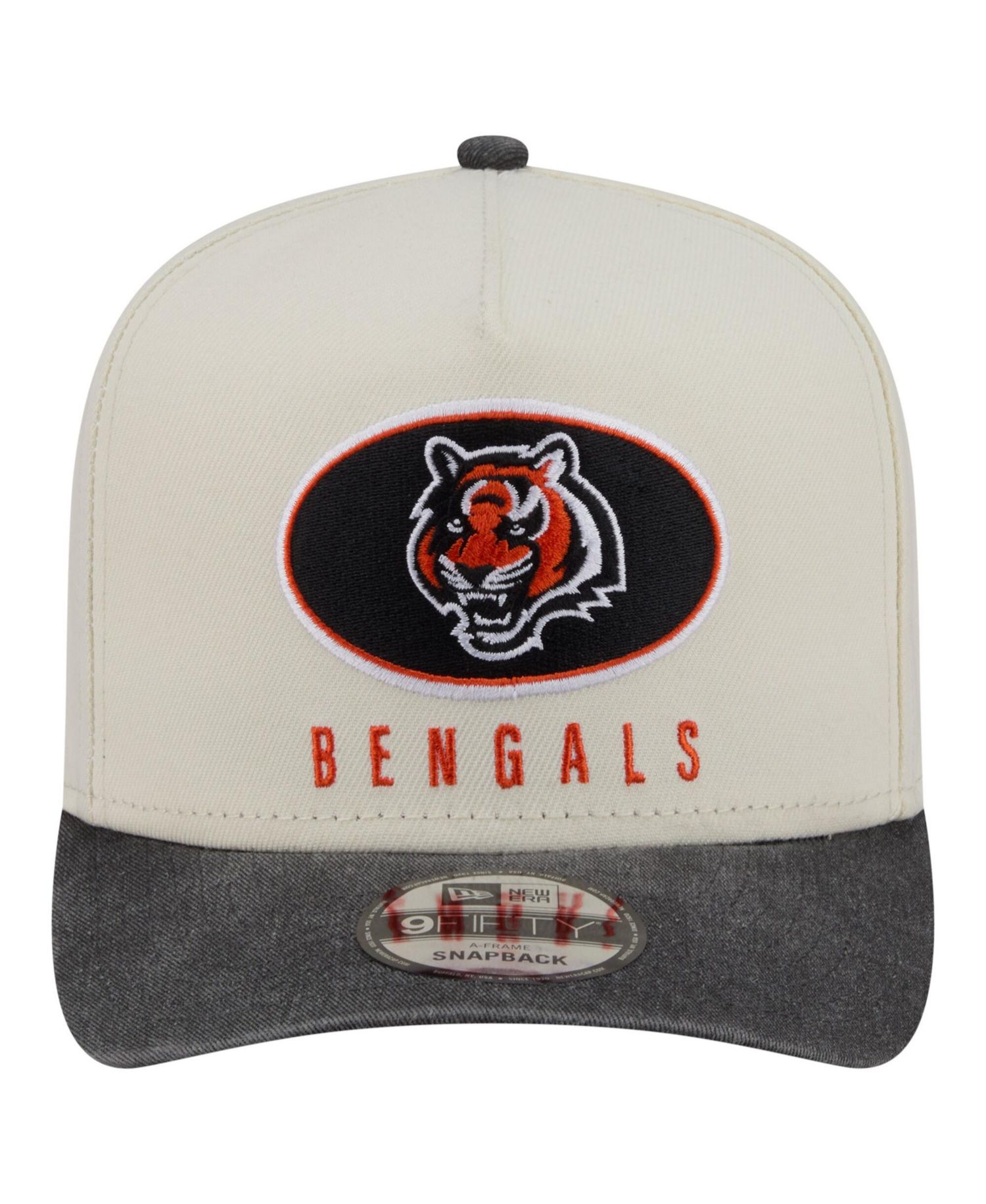 Men's Cream/Black Cincinnati Bengals Washed A-Frame 9FIFTY Snapback Hat