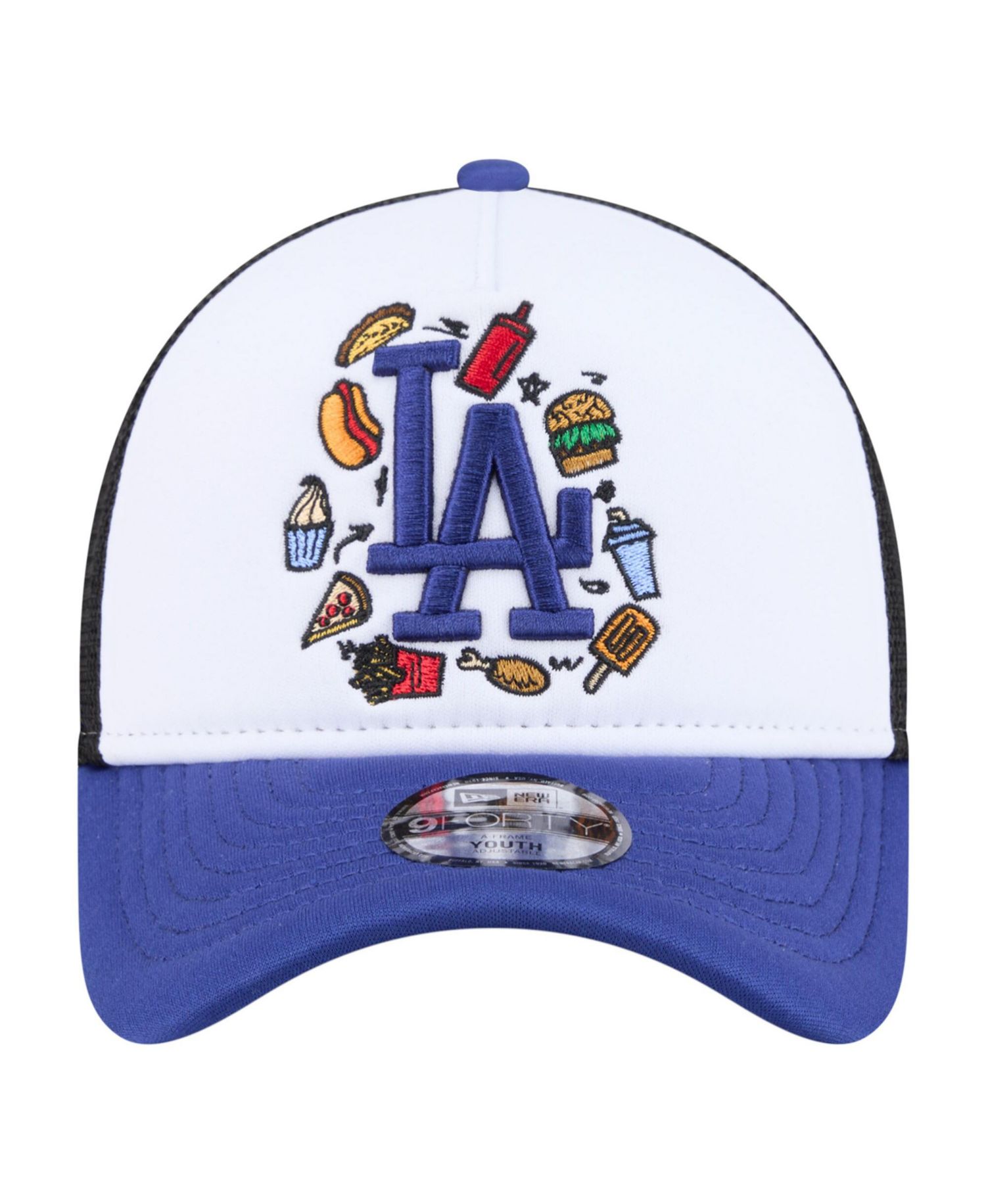 Big Boys and Girls White/Royal Los Angeles Dodgers Food A-Frame 9FORTY Trucker Adjustable Hat