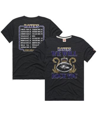 Men's and Women's Charcoal Baltimore Ravens 2026 NFL Schedule Queen Tri-Blend T-Shirt
