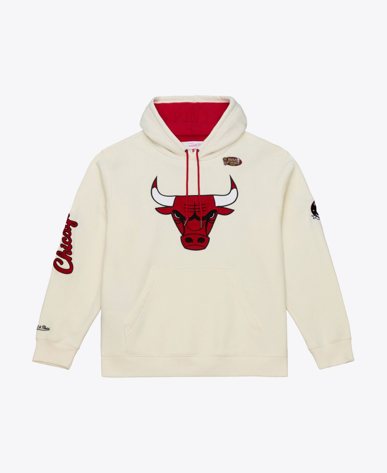 Men's Cream Chicago Bulls Hardwood Classics Chainstitch Premium Fleece Hoodie