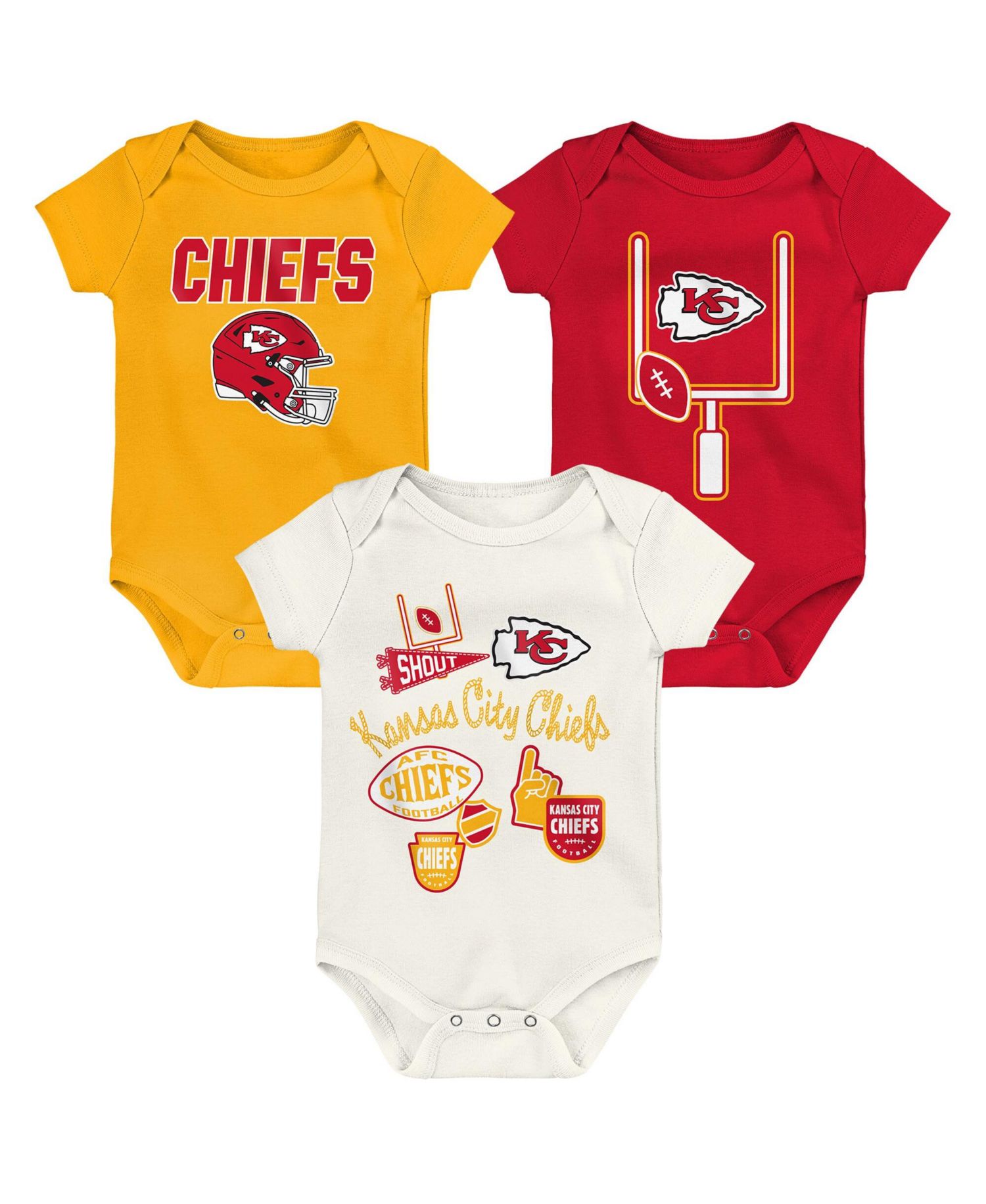 Baby Boys and Girls 3-Piece Kansas City Chiefs Littlest Player Bodysuit Set