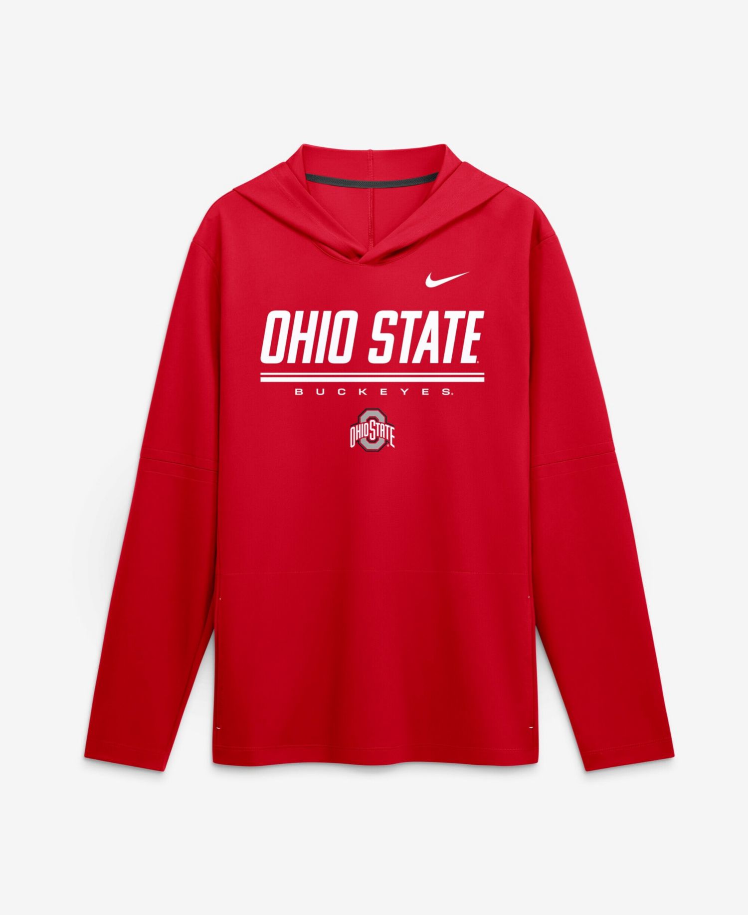 Men's Scarlet Ohio State Buckeyes 2026 Sideline Lightweight Long Sleeve Hooded Dri-FIT T-Shirt