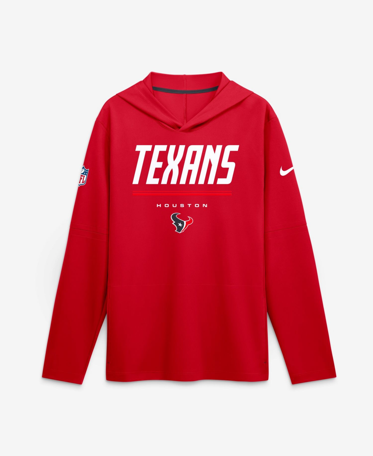 Men's Red Houston Texans Sideline Lightweight Long Sleeve Hooded Dri-FIT T-Shirt
