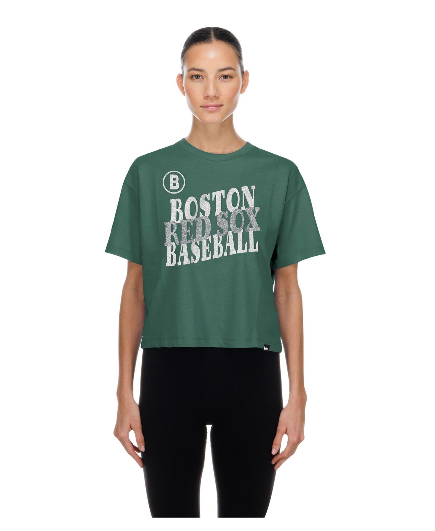 Women's Green Boston Red Sox City Connect Glitter Gel Cropped T-Shirt