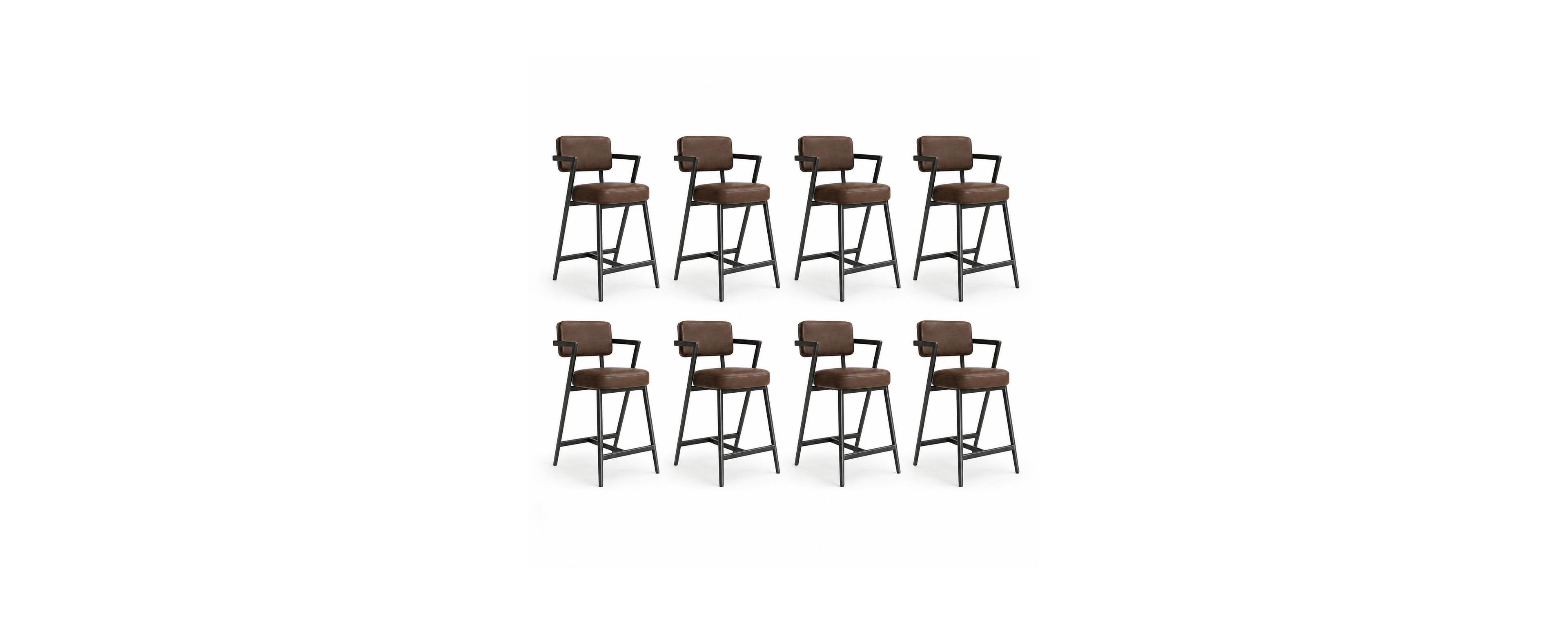 homfan Set of 8 27" Counter Height Bar Stools with Armrests, Faux Leather Upholstery and Footrest, for Kitchen Island