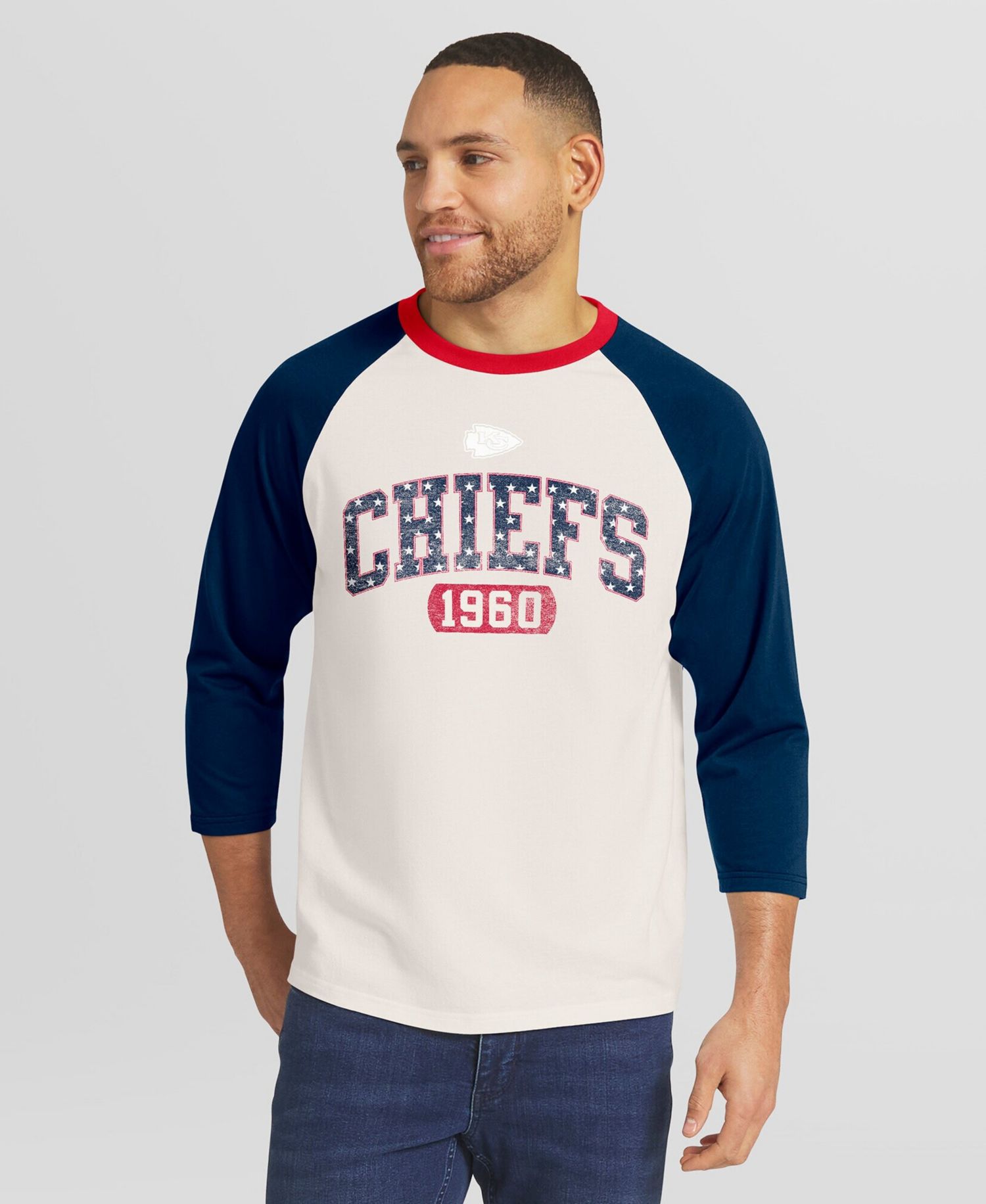 Men's Darius Rucker Collection by White/Navy Kansas City Chiefs Americana 3/4 Sleeve Raglan T-Shirt