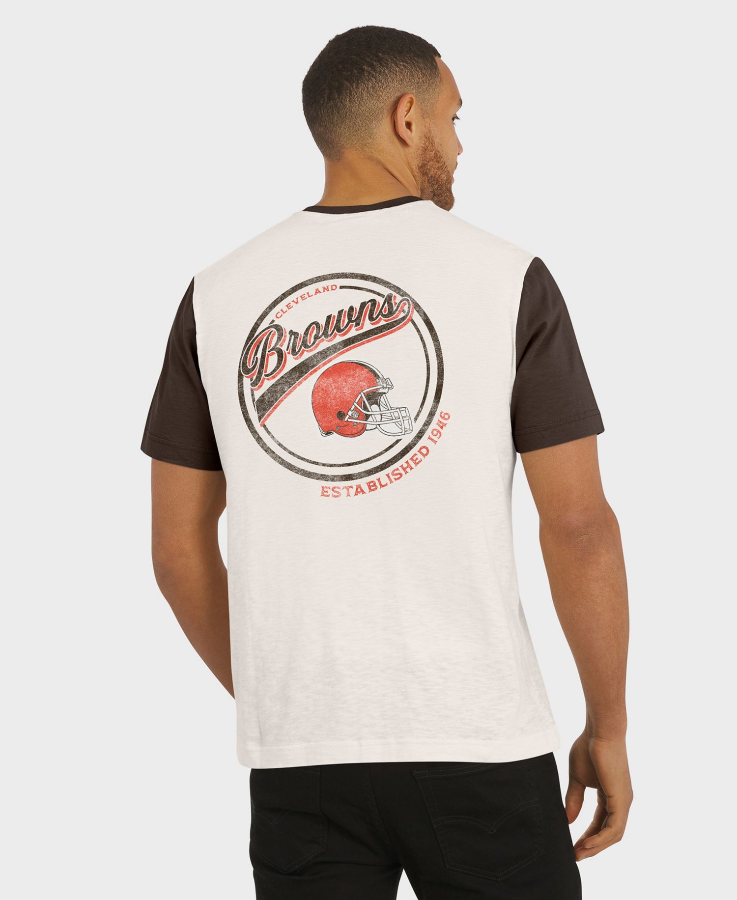 Men's Darius Rucker Collection by Cream Cleveland Browns Henley Color Block Slub Pocket T-Shirt