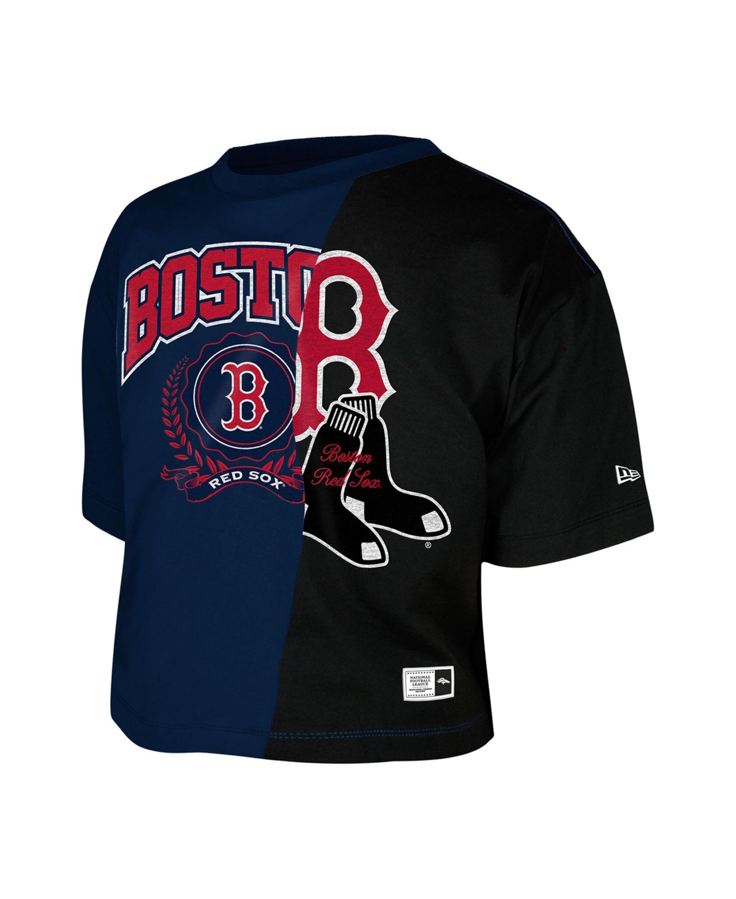 Women's Navy Boston Red Sox Color Blocked Boxy Cropped T-Shirt