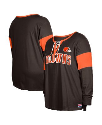 Women's Brown Cleveland Browns Plus Size Lace-Up Notch Neck Long Sleeve T-Shirt