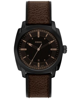 Men's Machine Three-Hand Date Brown Leather Watch 41mm