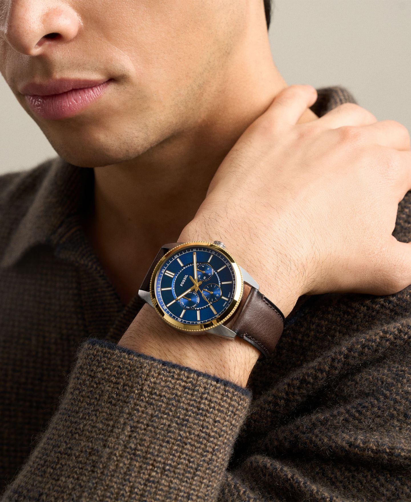 Мужские часы Fossil Pearson Multi-Function Brown Leather Watch 42mm — фото 6