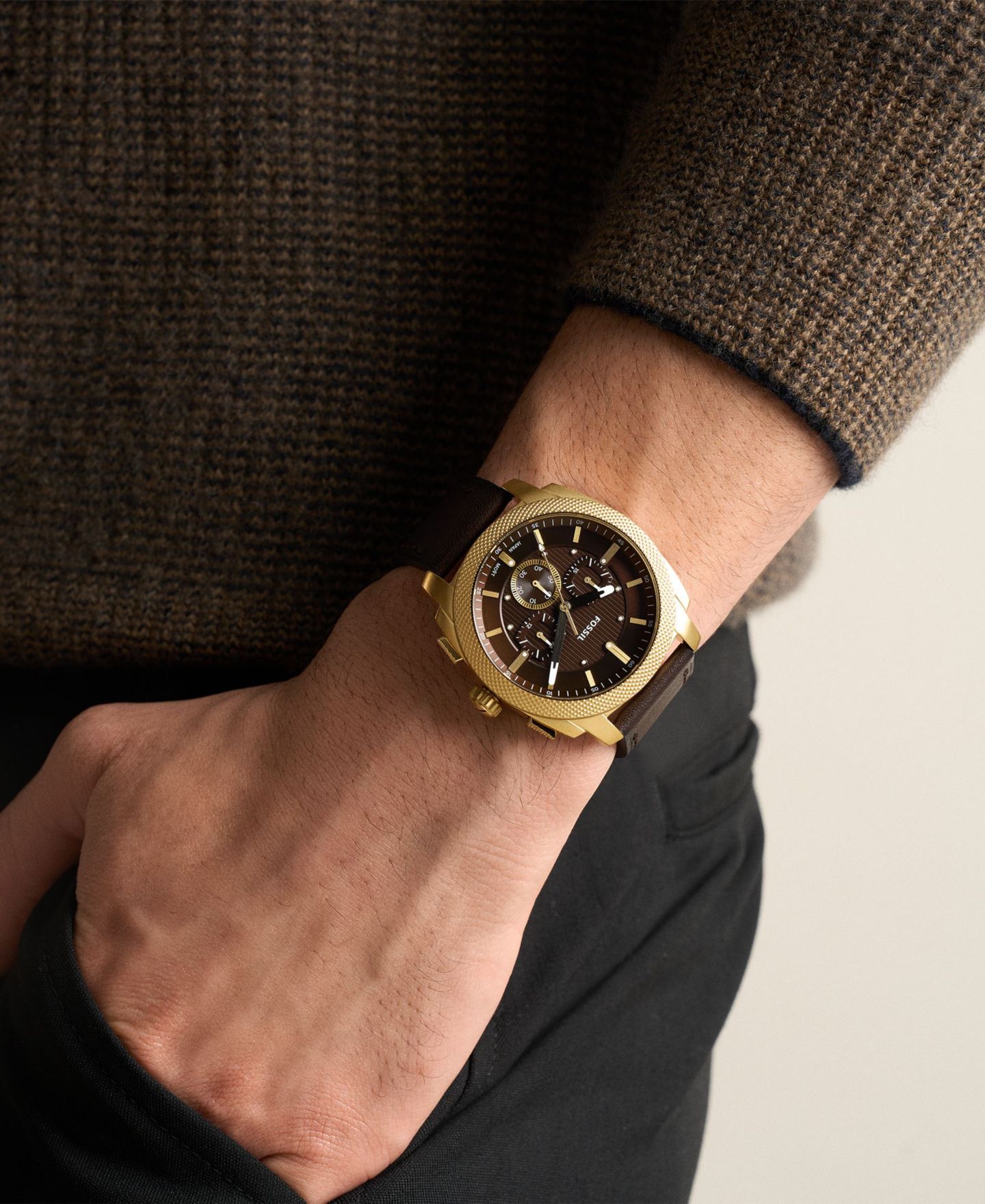 Мужские часы Fossil Machine Chronograph Brown Leather 44mm — фото 6
