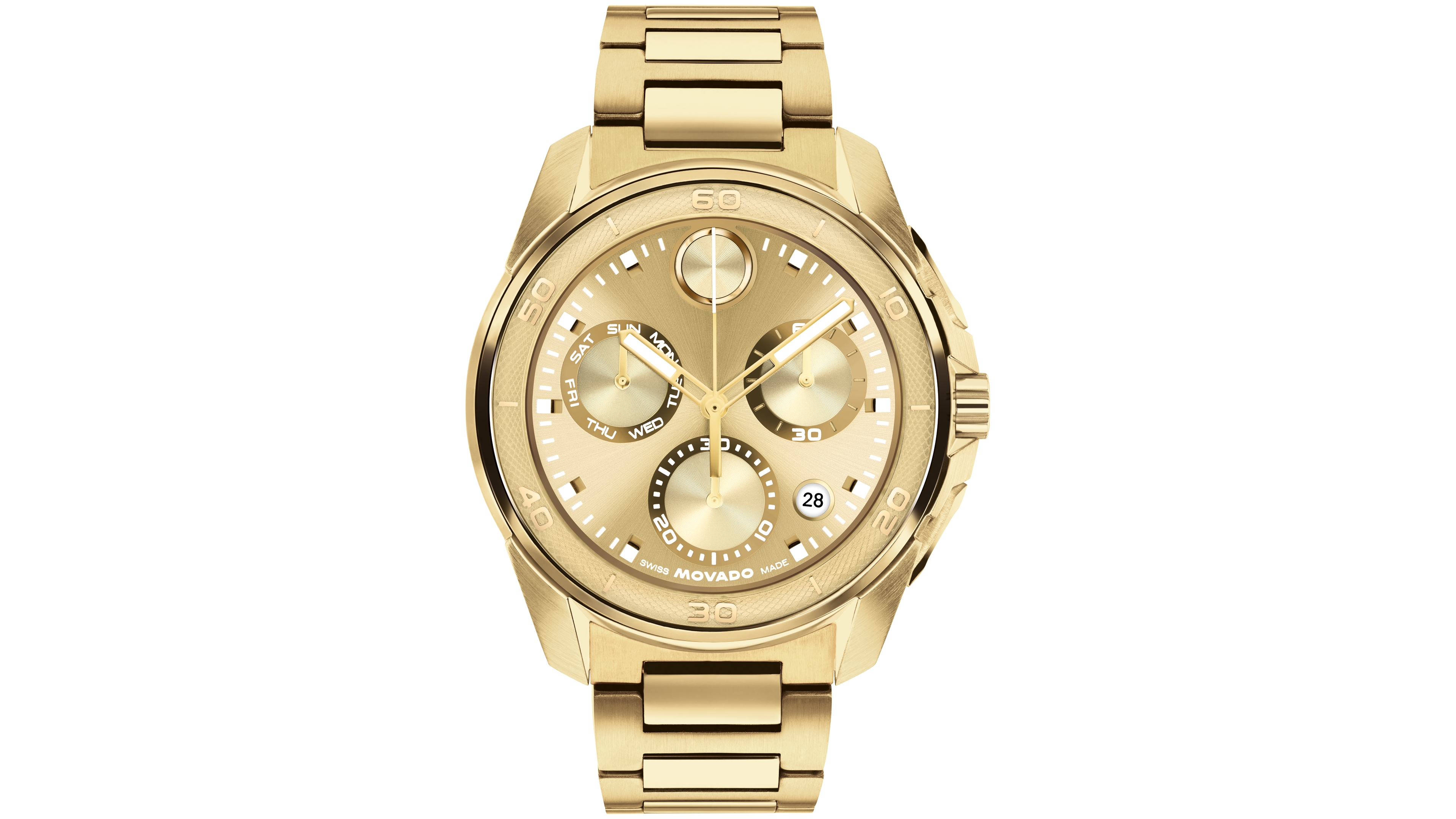Movado Men's Bold Verso S Swiss Quartz Chrono Ionic Plated Light Yellow Gold Steel Watch 44mm