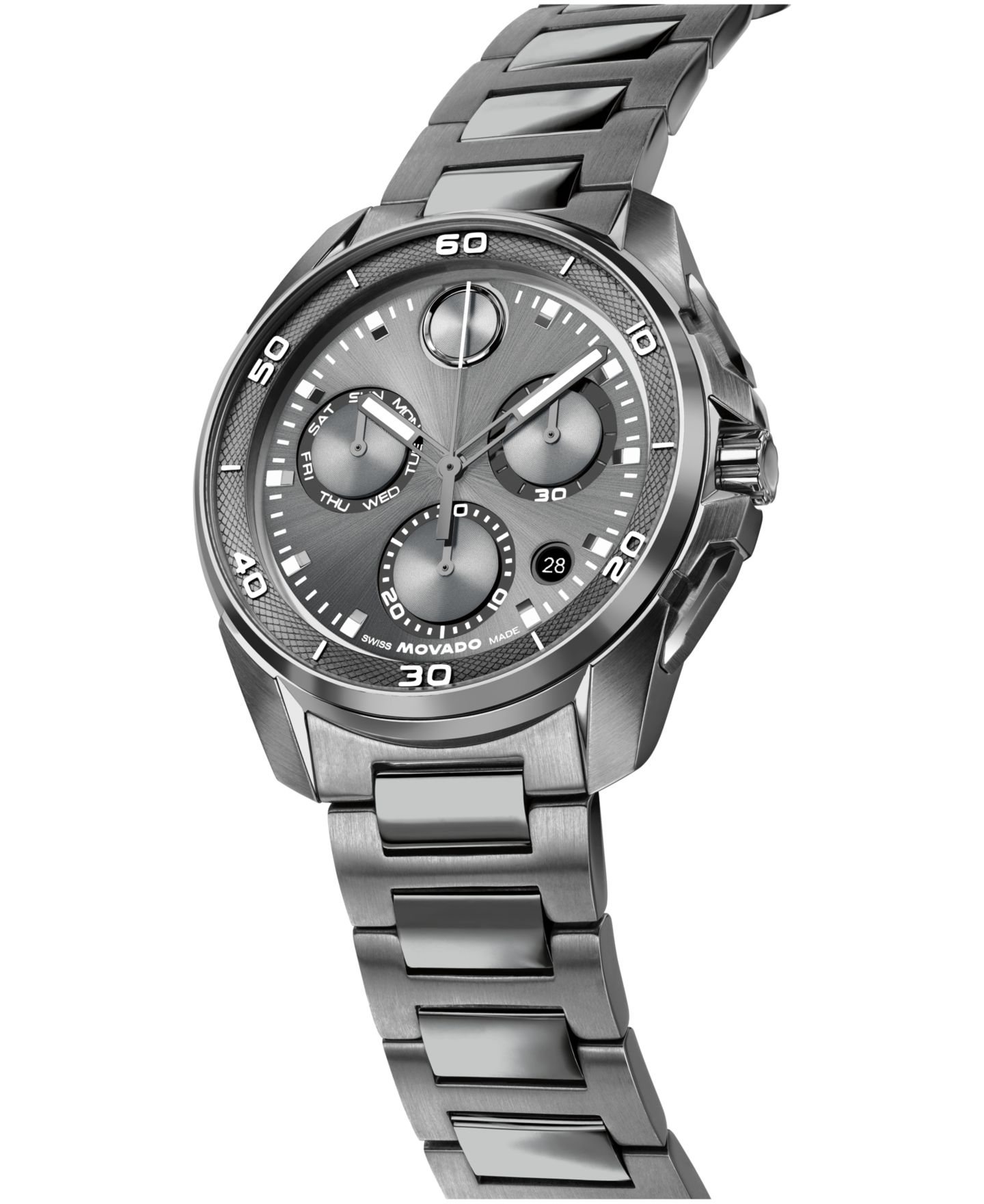 Мужские часы Movado Bold Verso S Swiss Quartz Chrono Ionic Plated Military Gray Steel Watch 44mm — фото 2