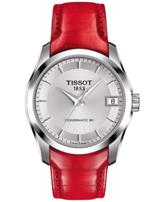 Tissot - Women's Swiss Automatic Couturier Powermatic 80 Red Leather Strap Watch 32mm T0352071603101