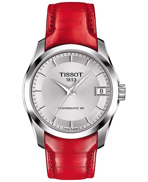 Tissot Women S Swiss Automatic Couturier Powermatic 80 Red Leather