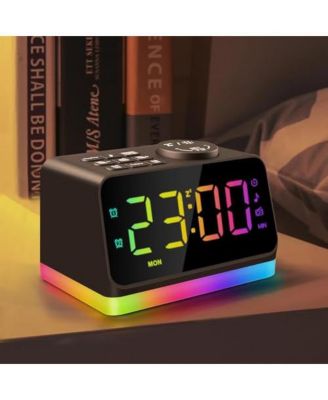 5 Inch Digital Alarm Clock with RGB Font FM Radio 8 Color Night Light Sleep Timer Dual Alarms 2 USB Ports 0 to 100 Dimmer Versatile