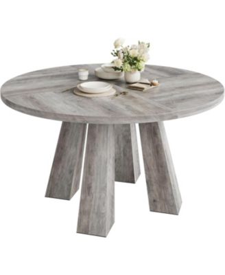 47" Round Dining Table for 4-6, Wood Kitchen Table with Sturdy Base, Farmhouse