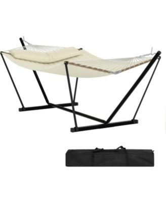 2 Person Outdoor Hammock with Stand, Heavy Duty Portable Double Hammock with Balance Rope, MAX 450 LBS Capacity for Patio, Backyard