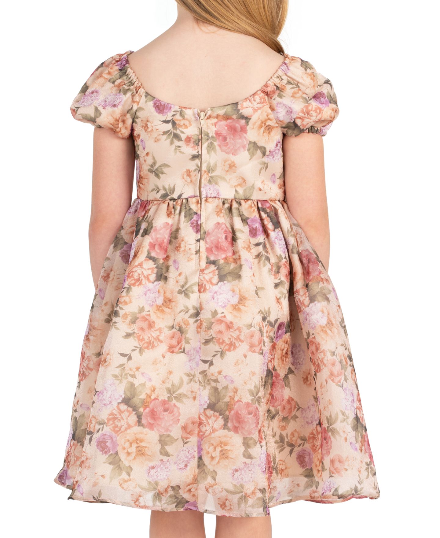 Платье Rare Editions Floral Print Shimmer Organza Puff Sleeve Dress для девочек, цвет: Серо-коричневый — фото 3