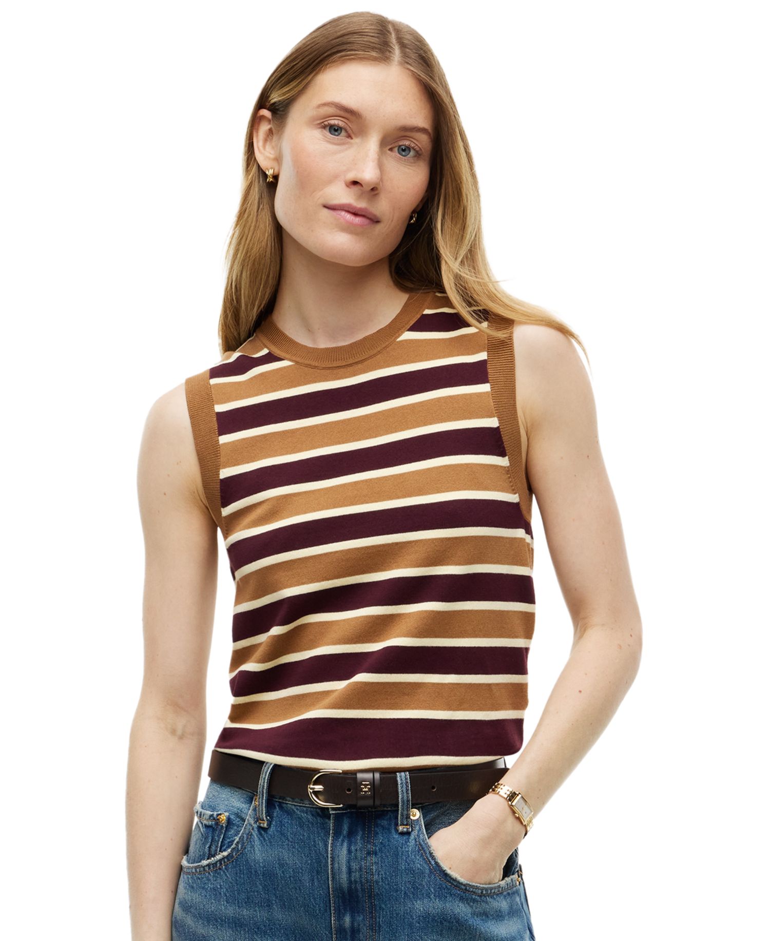 Women's Striped Sleeveless Crewneck Top