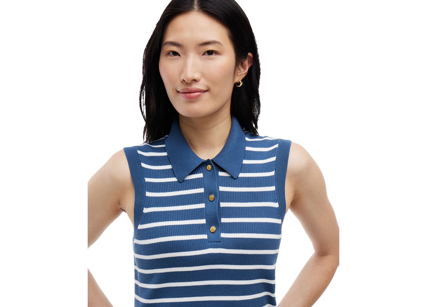 Women's Fine Gauge Polo Collar Sleeveless Sweater