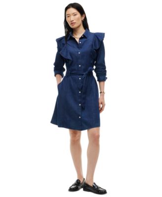 Women's Denim Volant Polo Collar Dress