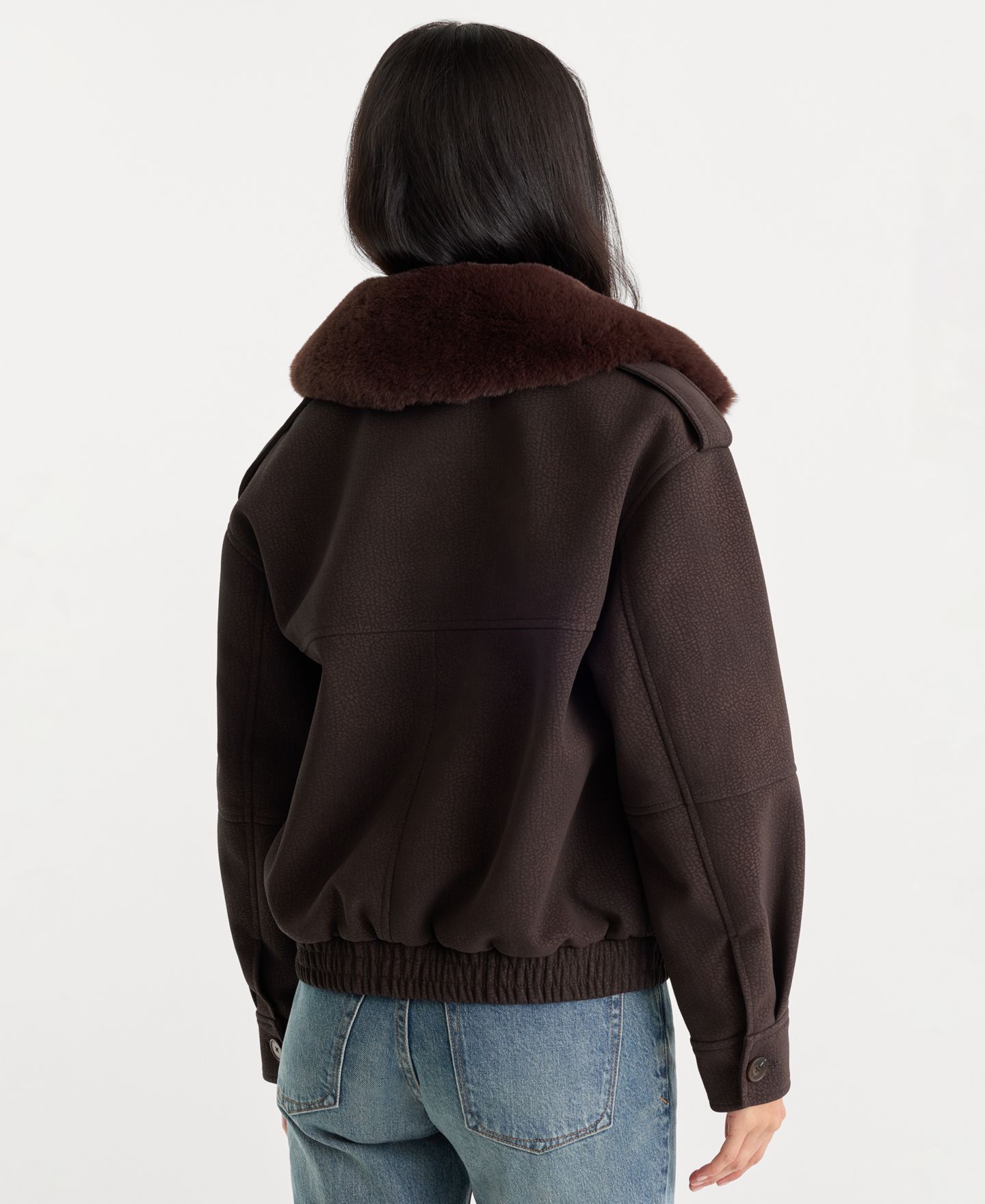 Женская куртка Good American Removable Faux Fur Collared, цвет: Тёмно-коричневый — фото 5