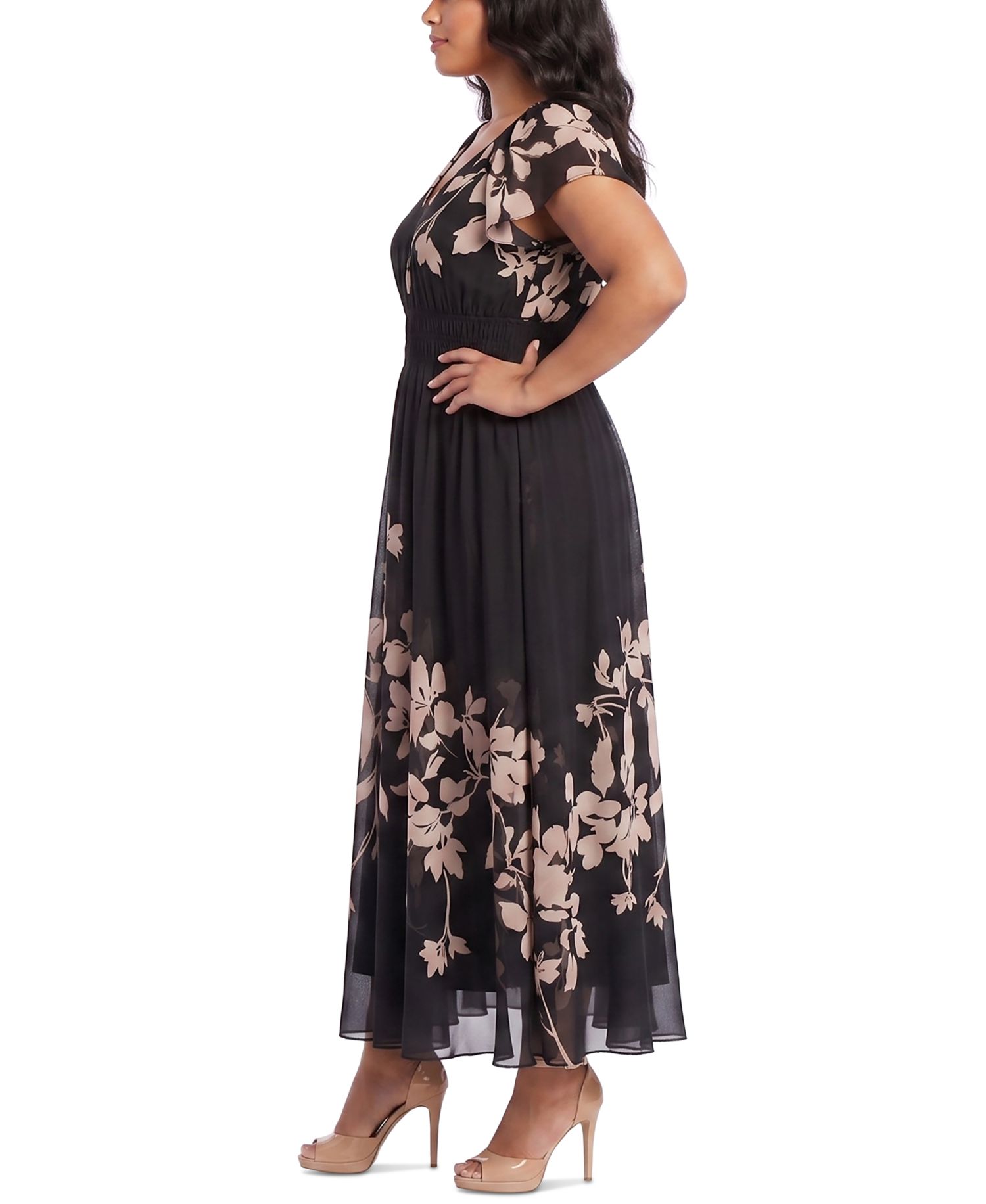 Plus Floral Smocked Waist Dress