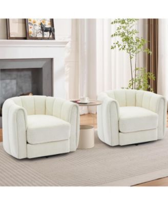 360 Degree Swivel Teddy Barrel Accent Chair with Armrests, Round Lounge Chair for Living Room, 2 Pieces